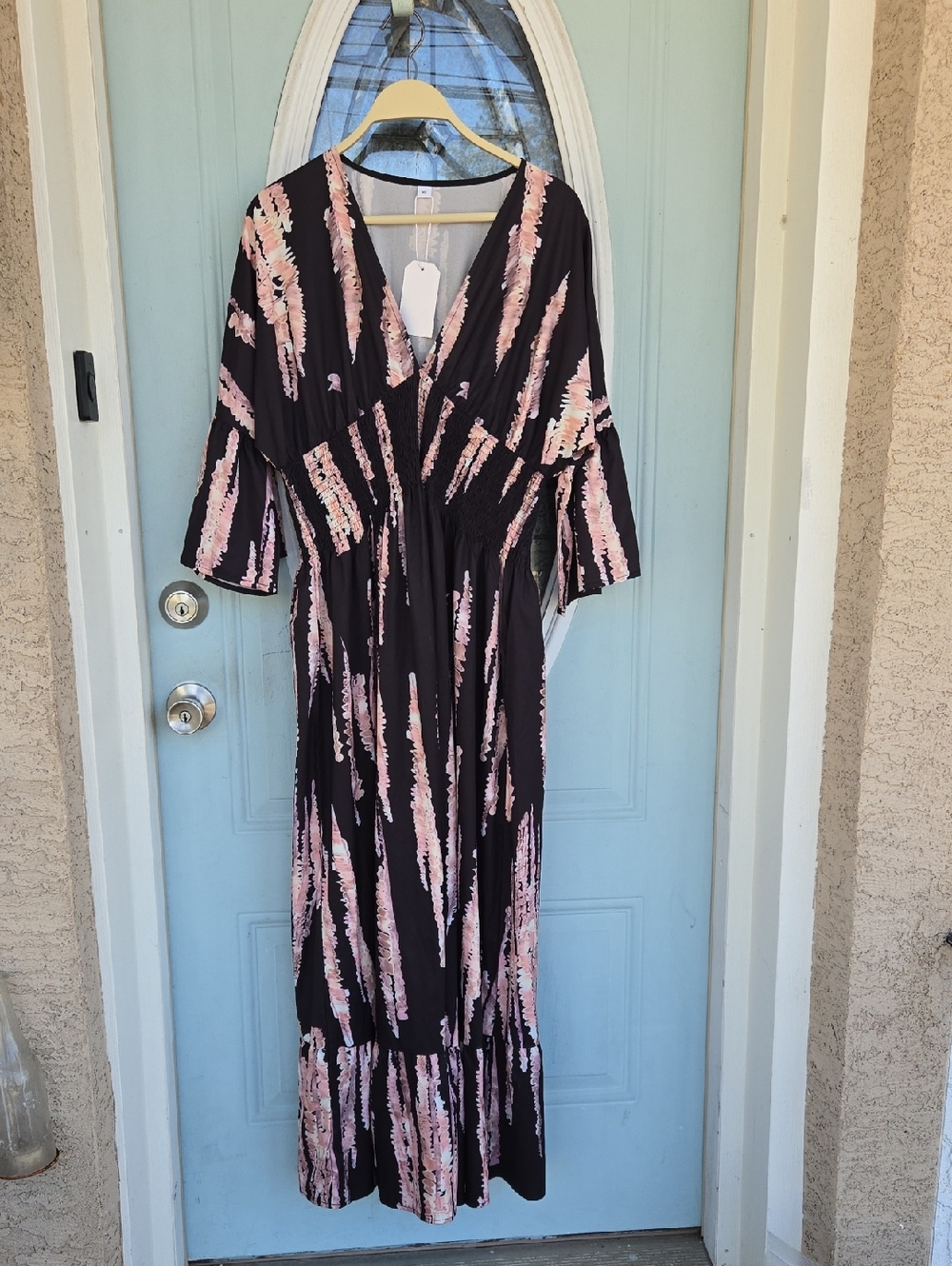 Women's Black Maxi Dress with Pink Brushstroke Print